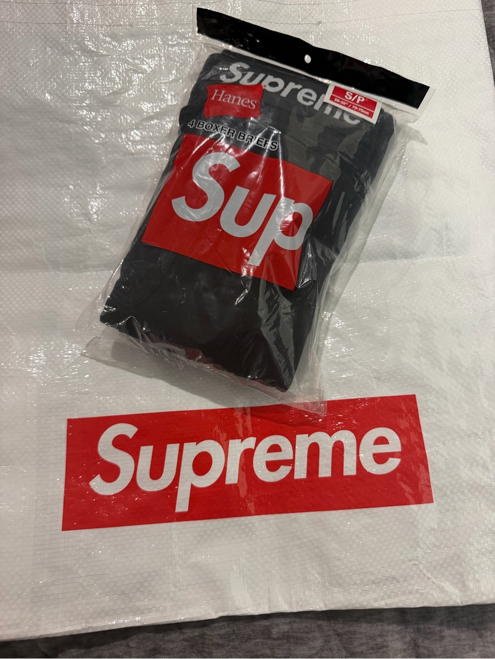 Hanes x Supreme Black Boxer Briefs with Red Logo Packaging